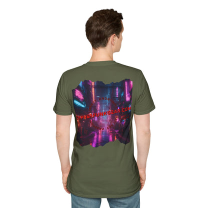 2-sided, cypherpunkgear.com Logo & Cityscape Dark colors Unisex T-Shirt by cypherpunkgear.com