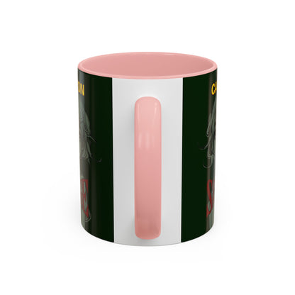 Caution, Savage Dark Green Accent Mug by cypherpunkgear.com