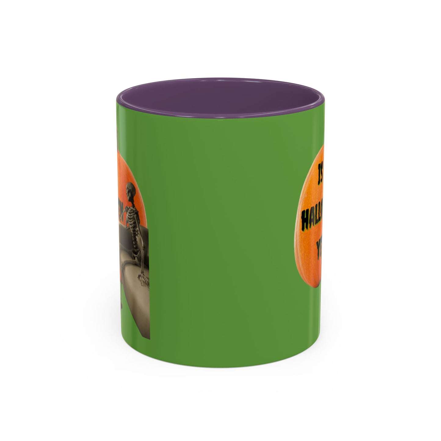 Is it Halloween yet? Skeleton's Giant Pumpkin Green Accent Mug by CreepyCrafts.boo
