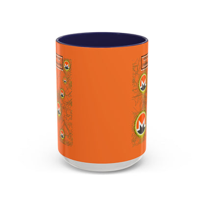 Monero (XMR) don't assume your freedoms are assured Orange Accent Mug by cypherpunkgear.com