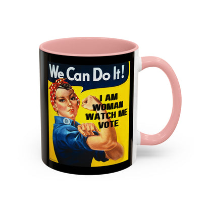 I Am Woman Watch Me Vote Rosie Black Accent Mug by cypherpunkgear.com