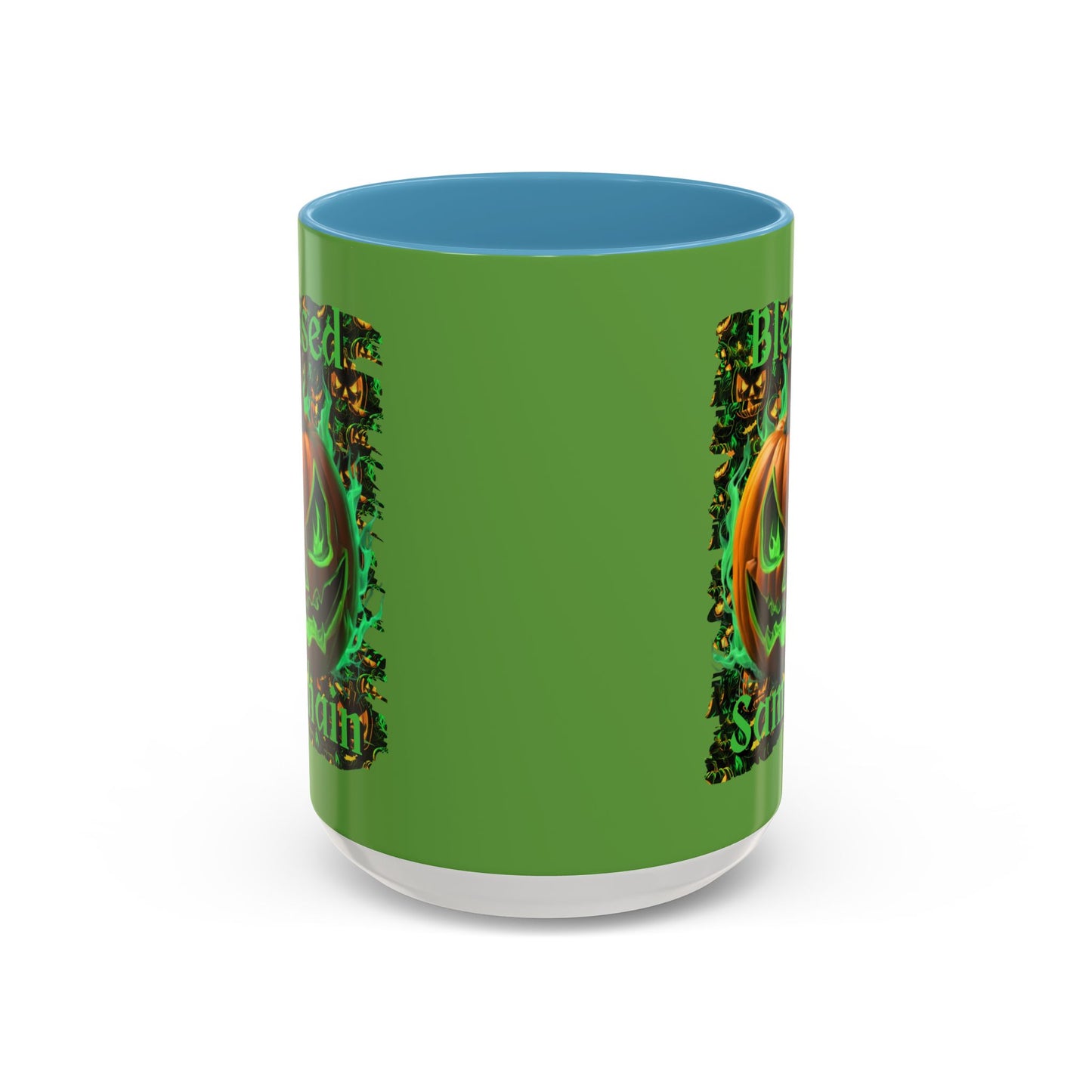 Blessed Samhain Green Jack Green Accent Mug by CreepyCrafts.boo