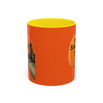 Is It Samhain Yet? Skeleton's Giant Pumpkin Orange Accent Mug by CreepyCrafts.boo