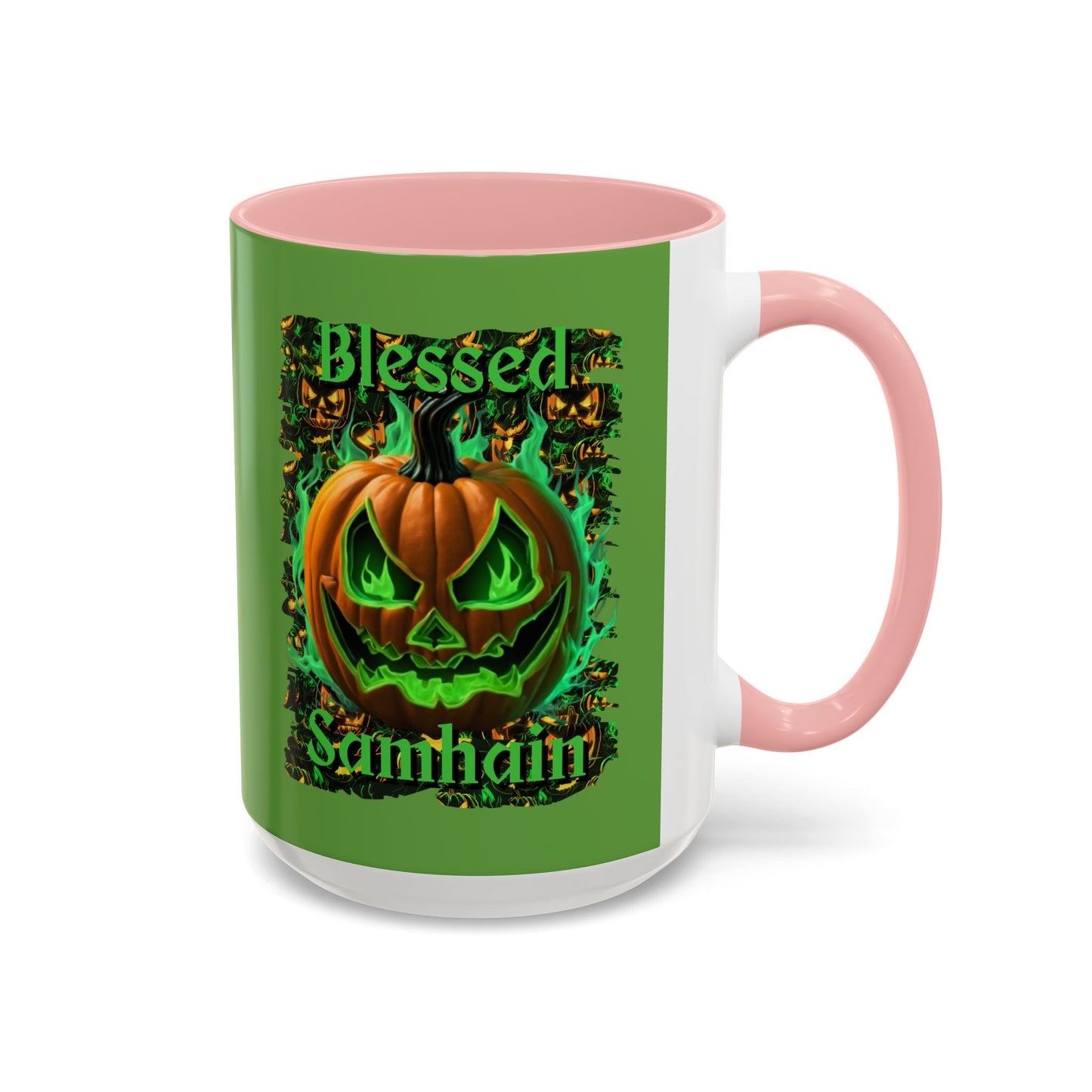 Blessed Samhain Green Jack Green Accent Mug by CreepyCrafts.boo