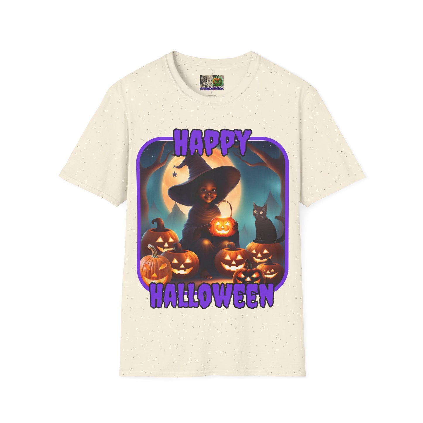 Happy Halloween Cute Witch Purple font Light colors Unisex T-Shirt by CreepyCrafts.boo