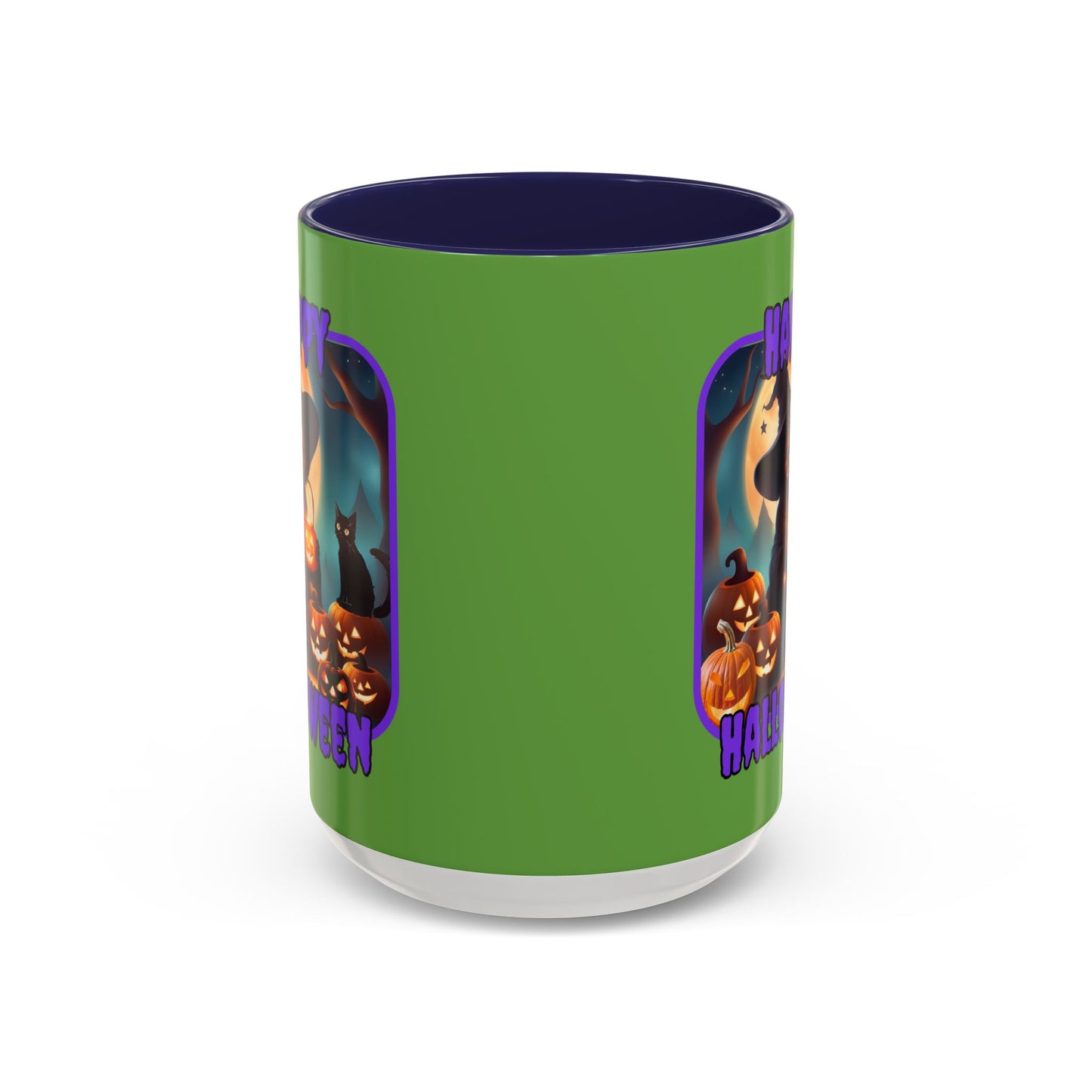 Happy Halloween Cute Witch Purple font Green Accent Mug by CreepyCrafts.boo