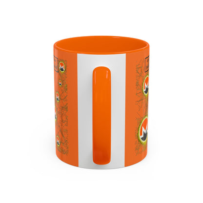 Monero (XMR) don't assume your freedoms are assured Orange Accent Mug by cypherpunkgear.com