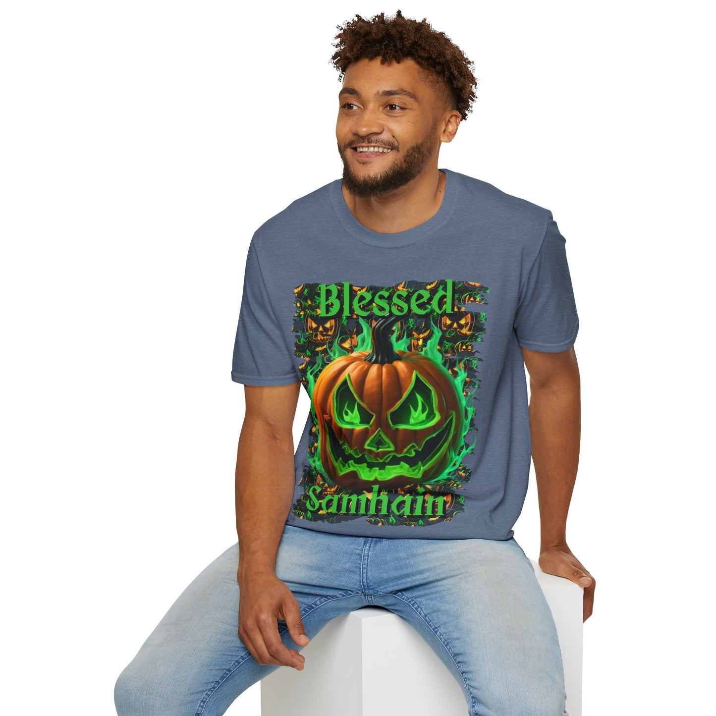 Blessed Samhain Green Jack Dark colors Unisex T-Shirt by CreepyCrafts.boo