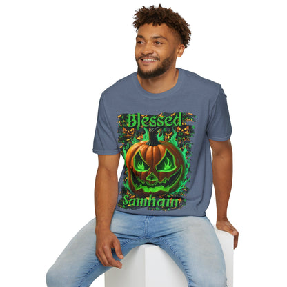 Blessed Samhain Green Jack Dark colors Unisex T-Shirt by CreepyCrafts.boo