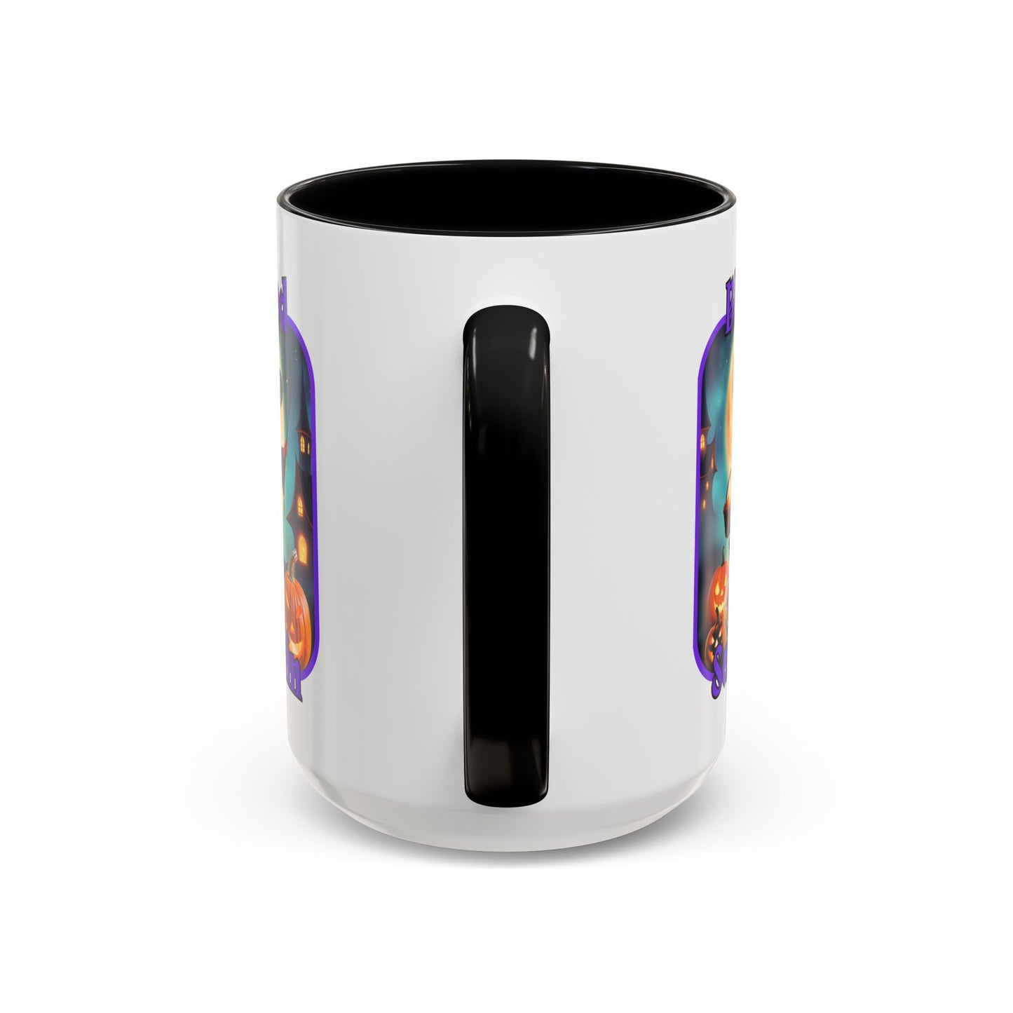 Blessed Samhain Little Witch Purple font White Accent Mug by CreepyCrafts.boo