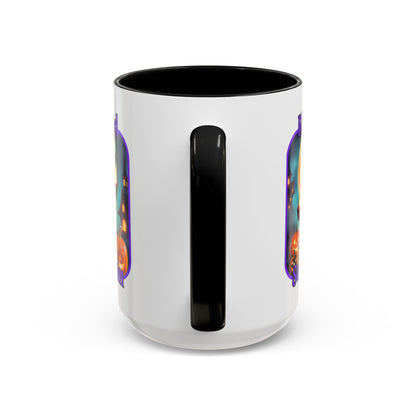 Blessed Samhain Little Witch Purple font White Accent Mug by CreepyCrafts.boo