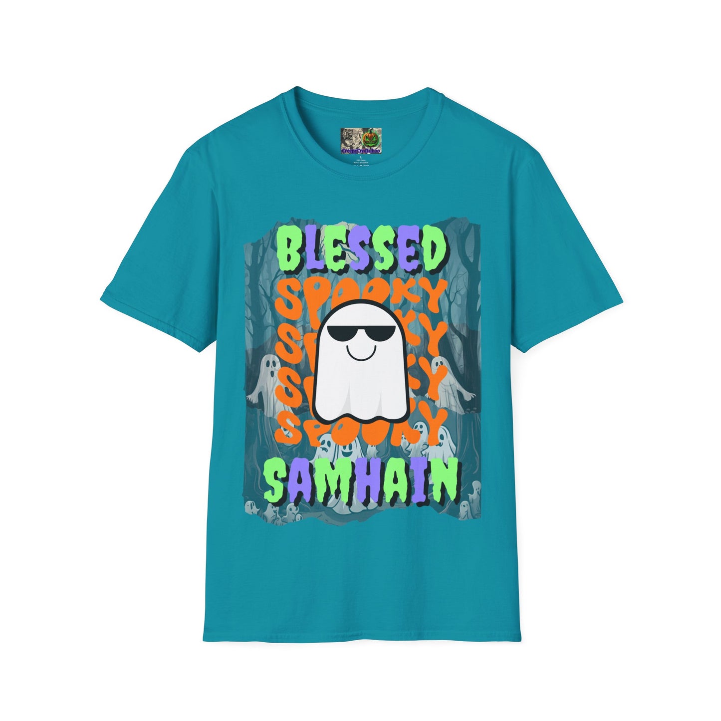 Spooky Blessed Samhain Ghost Mixed font Unisex T-Shirt by CreepyCrafts.boo