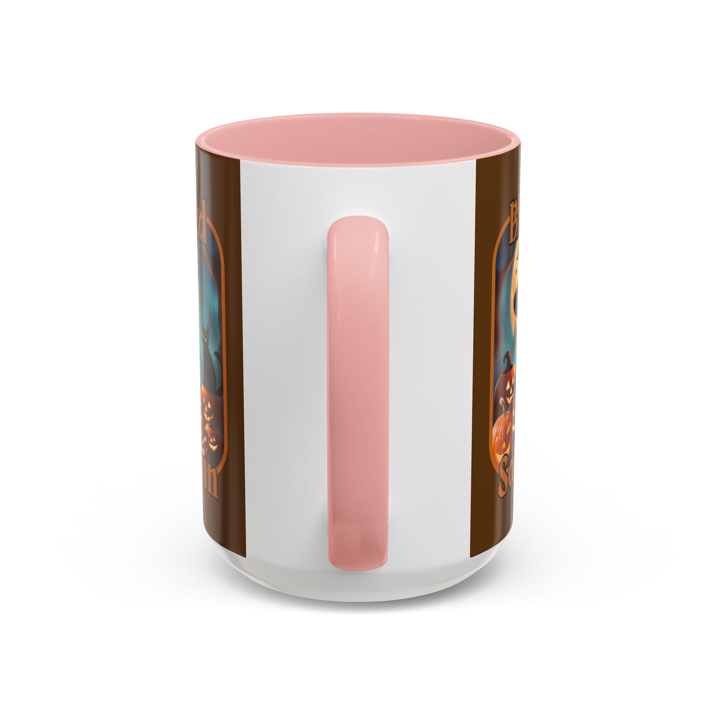 Blessed Samhain Cute Witch Orange font Brown Accent Mug by CreepyCrafts.boo