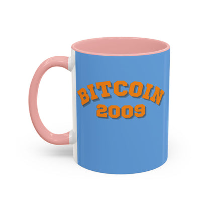 Bitcoin 2009 Light Blue Accent Mug by cypherpunkgear.com