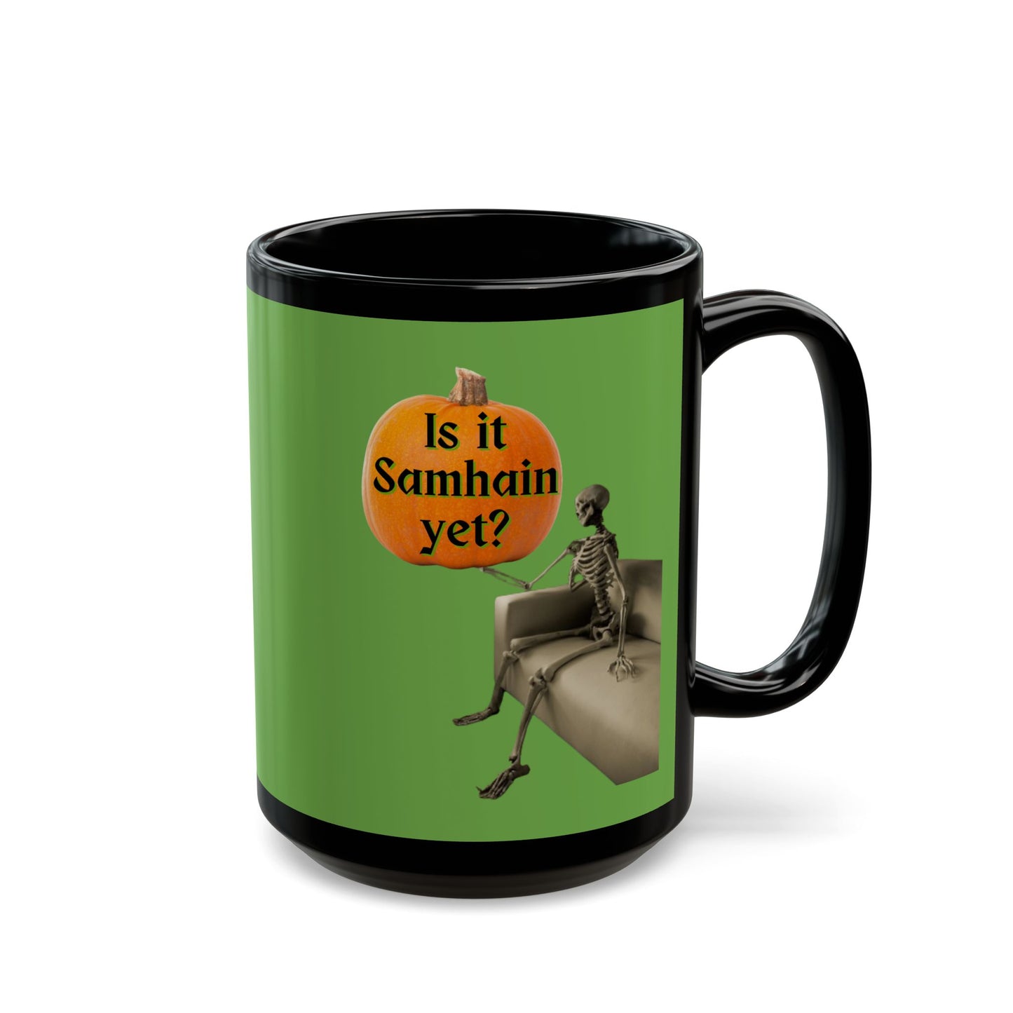 Is it Samhain yet? Skeleton's Pumpkin Green Mug by CreepyCrafts.boo