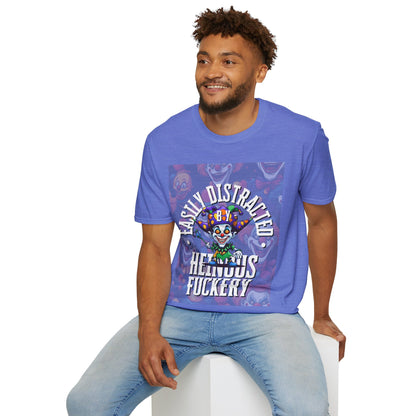 Easily Distracted by Heinous Fuckery Little Jincs Light colors Unisex T-Shirt by cypherpunkgear.com