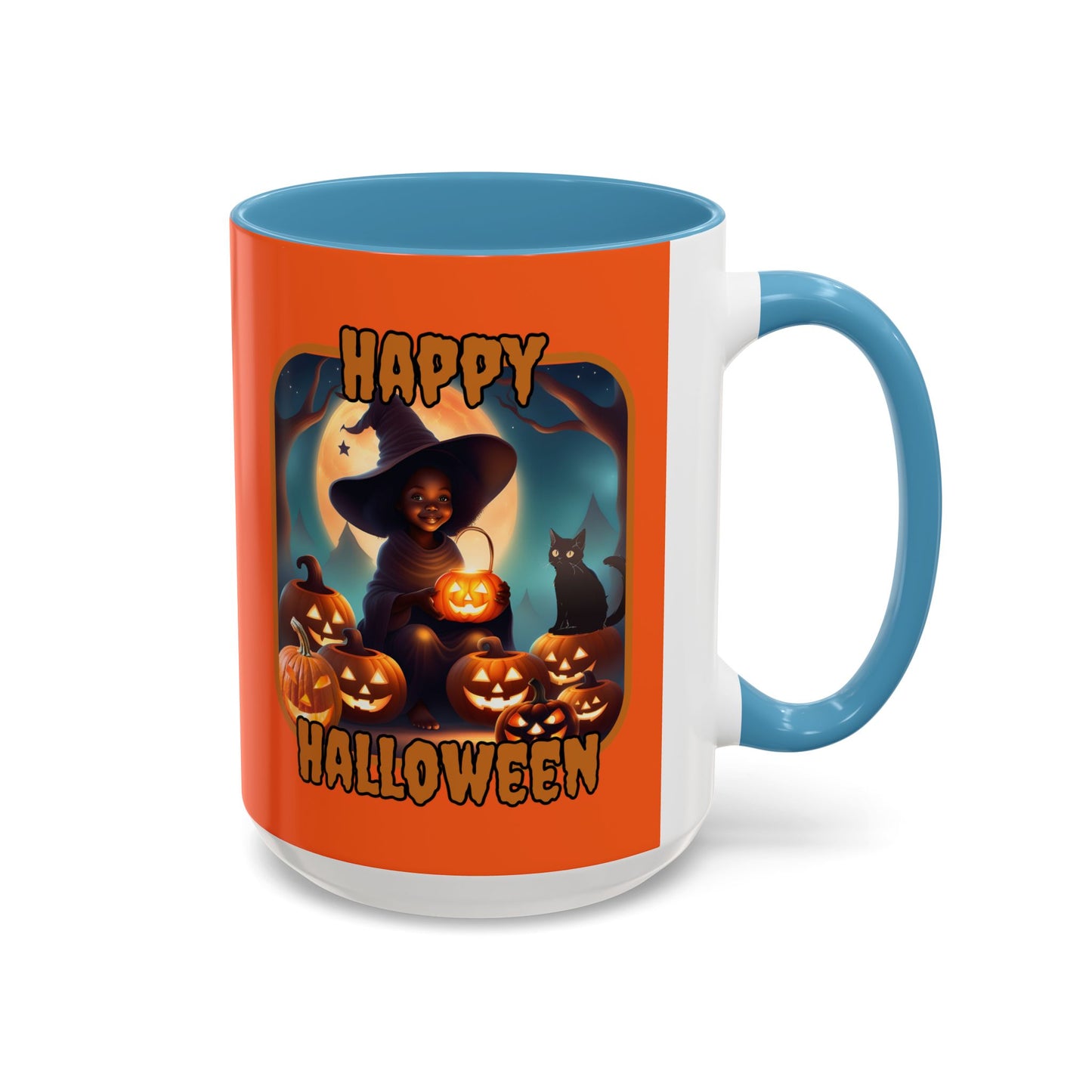 Happy Halloween Cute Witch Orange font Orange Accent Mug by CreepyCrafts.boo