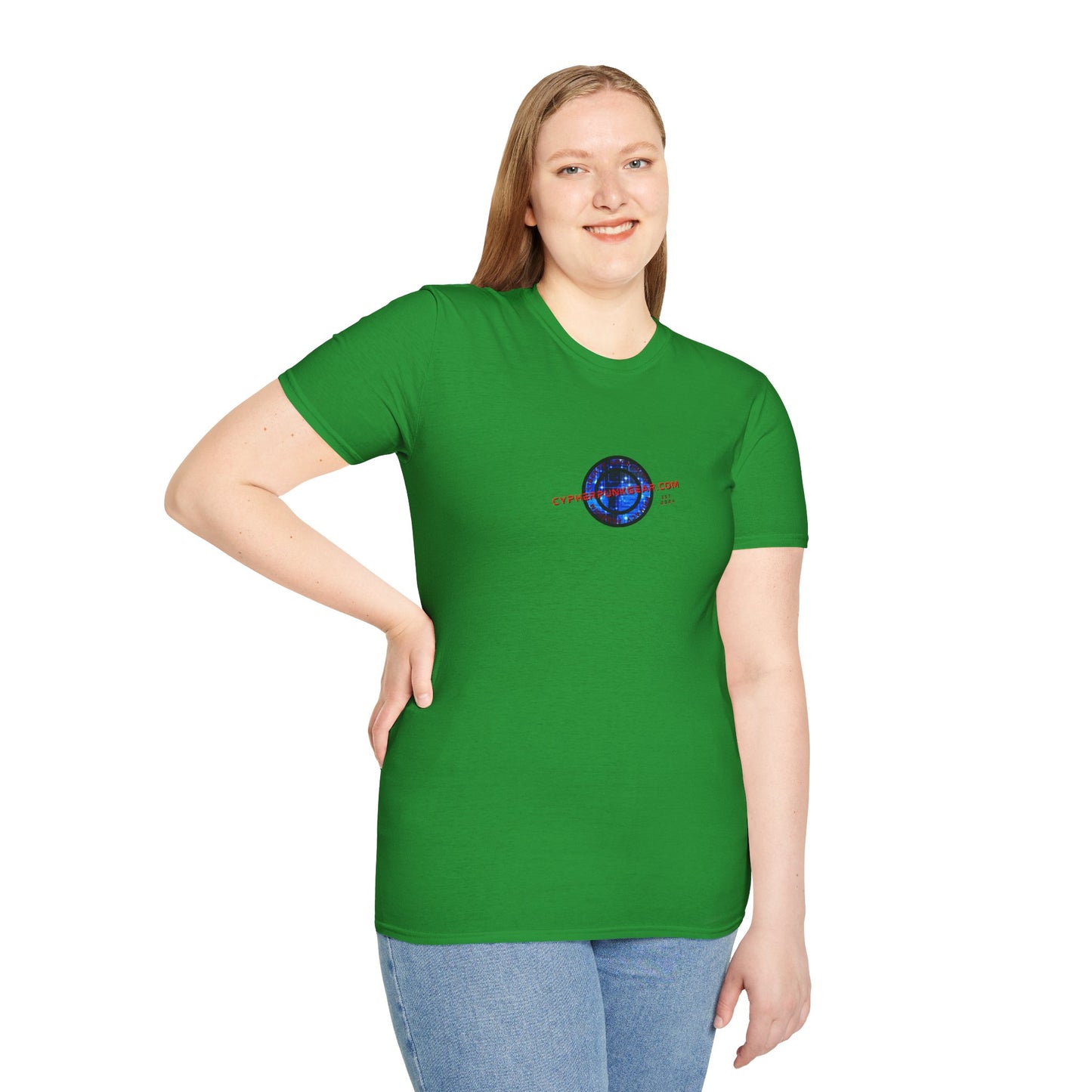 2-sided, cypherpunkgear.com Logo & Cityscape Dark colors Unisex T-Shirt by cypherpunkgear.com