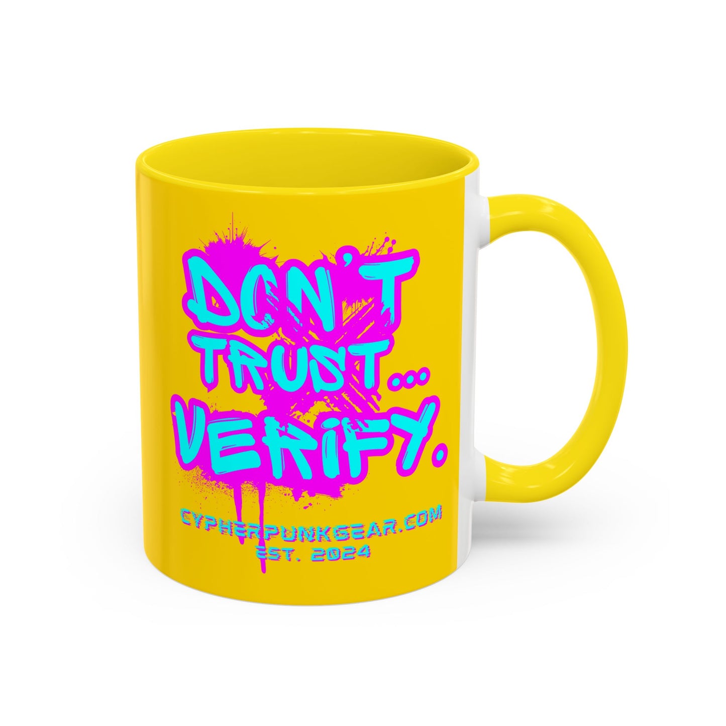 Don't Trust...Verify. Yellow Accent Mug by cypherpunkgear.com