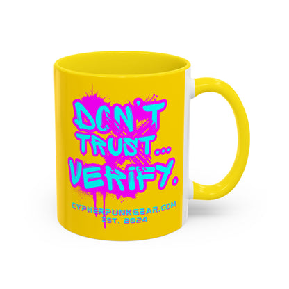 Don't Trust...Verify. Yellow Accent Mug by cypherpunkgear.com
