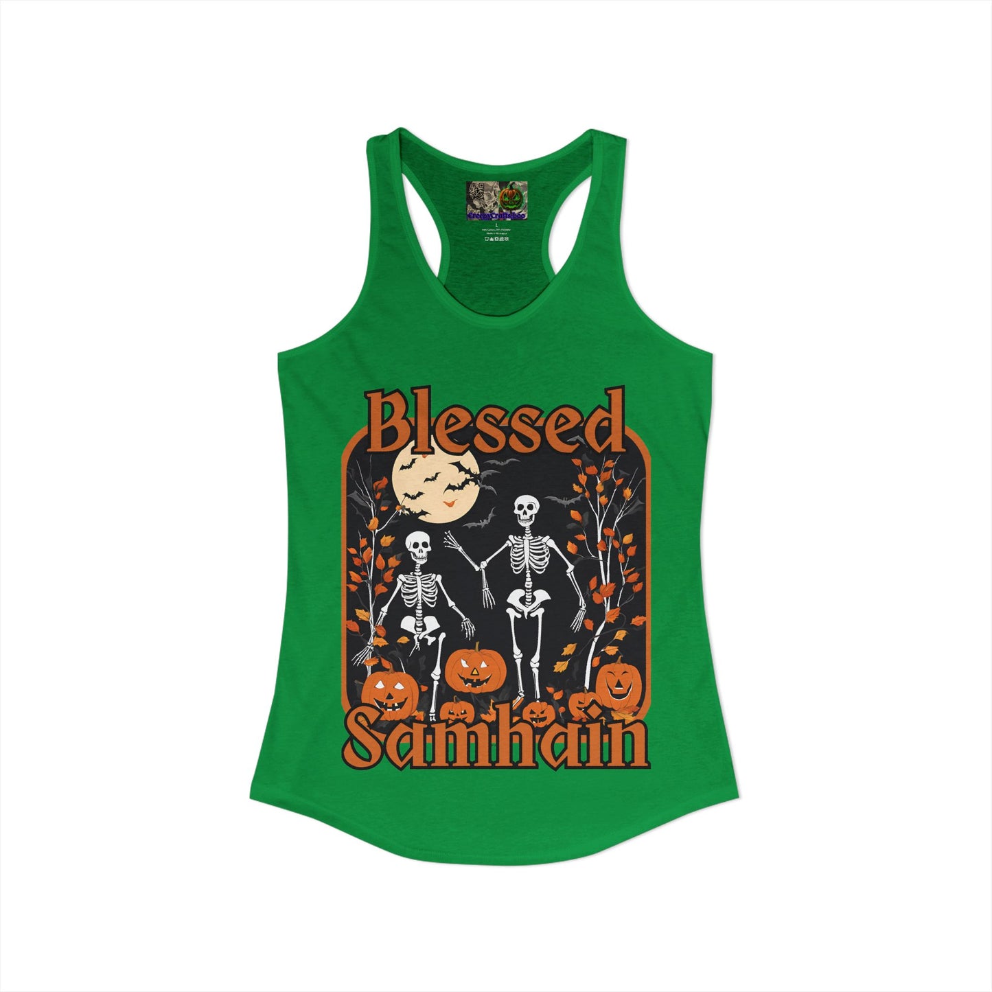 Spooktacular Skeletons of Samhain Women's Racerback Tank Top by CreepyCrafts.boo