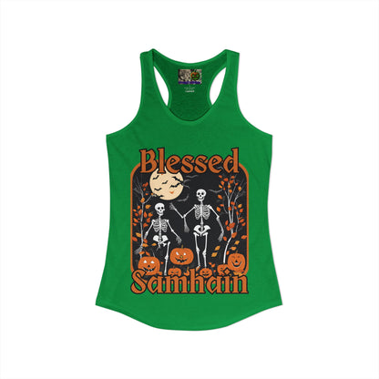 Spooktacular Skeletons of Samhain Women's Racerback Tank Top by CreepyCrafts.boo