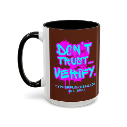 Don't Trust...Verify. Brown Accent Mug by cypherpunkgear.com