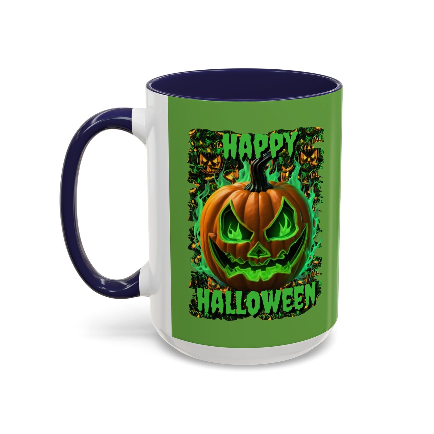 Happy Halloween Green Jack Green Accent Mug by CreepyCrafts.boo