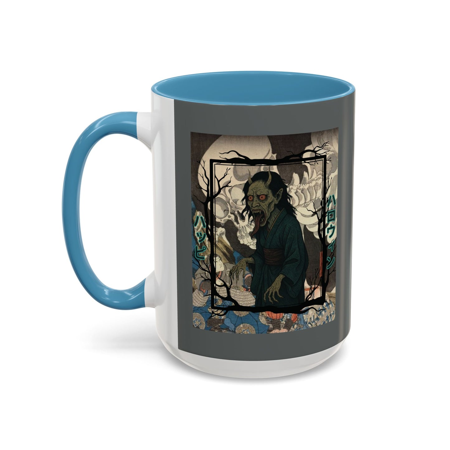 Yōkai Happy Halloween Grey Accent Mug by CreepyCrafts.boo