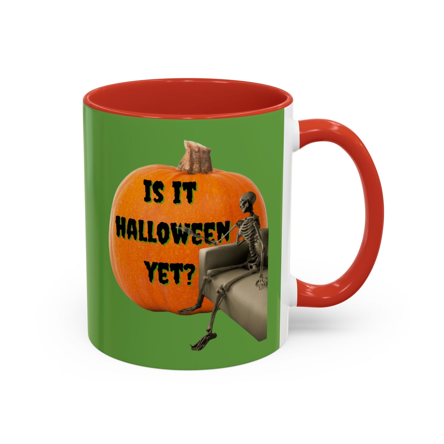 Is it Halloween yet? Skeleton's Giant Pumpkin Green Accent Mug by CreepyCrafts.boo