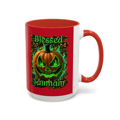 Blessed Samhain Green Jack Red Accent Mug by CreepyCrafts.boo