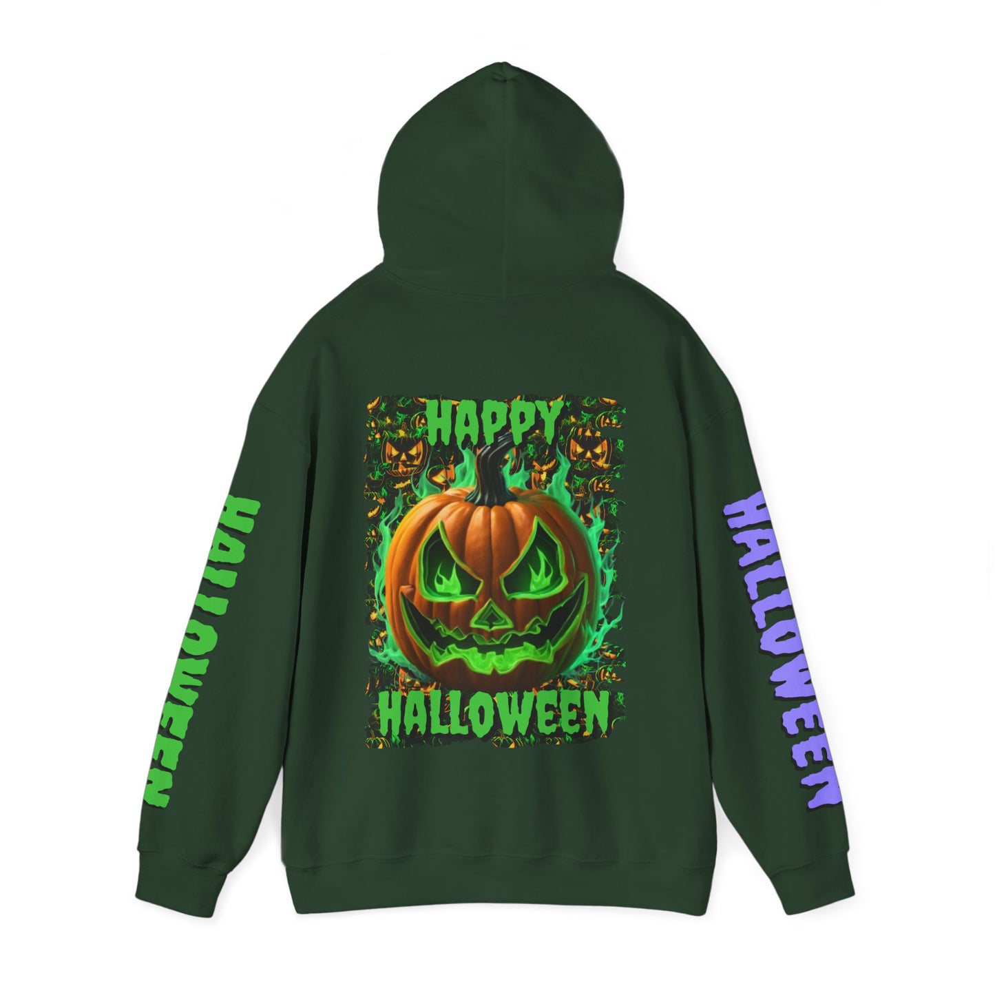 Happy Halloween Green Jack Hoodie Unisex Hooded Sweatshirt by CreepyCrafts.boo