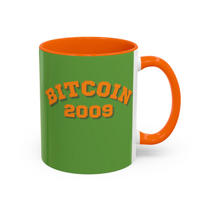Bitcoin 2009 Green Accent Mug by cypherpunkgear.com