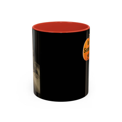Is it Samhain yet? Skeleton's Pumpkin Black Accent Mug by CreepyCrafts.boo