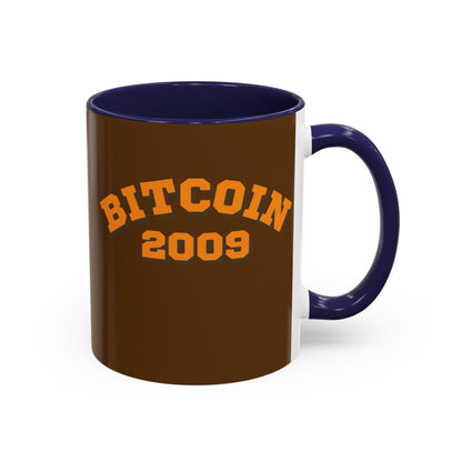 Bitcoin 2009 Brown Accent Mug by cypherpunkgear.com
