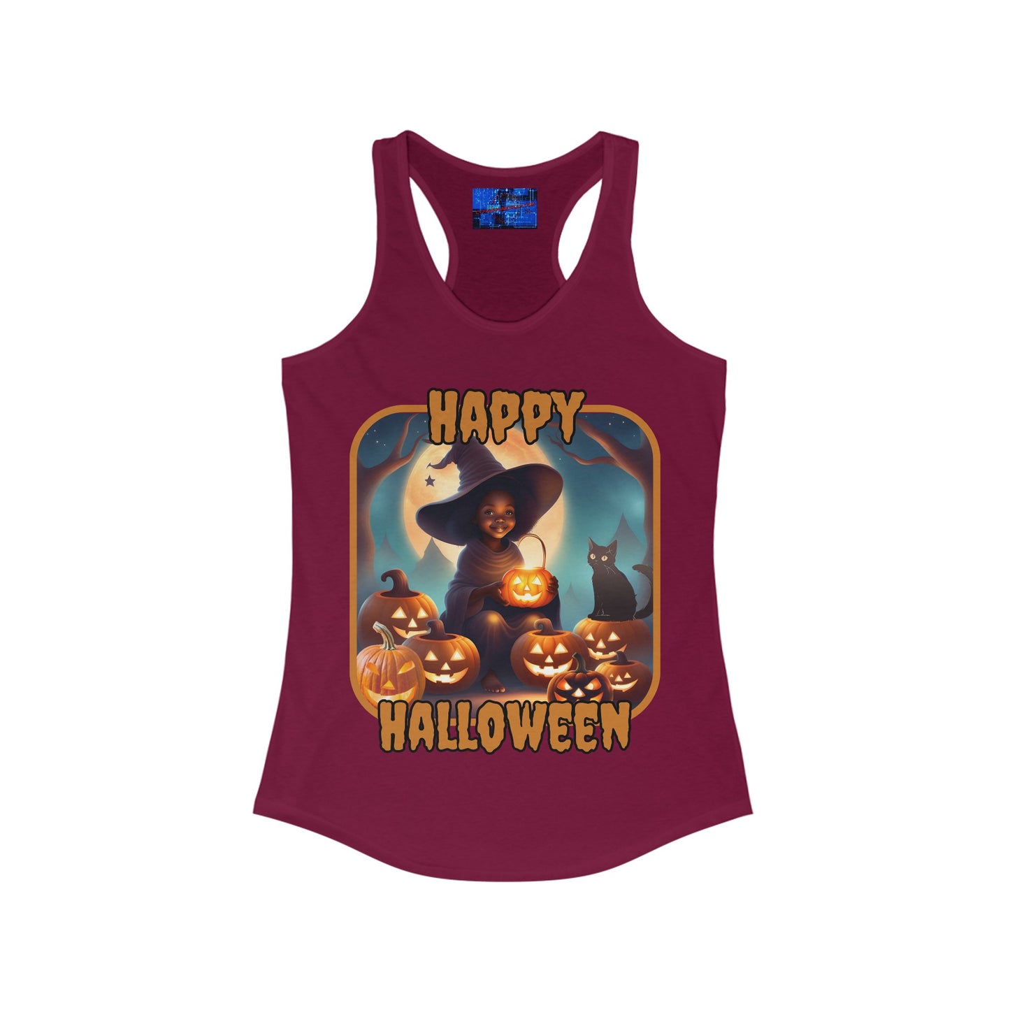 Happy Halloween Cute Witch ORfont Women's Racerback Tank Top by cypherpunkgear