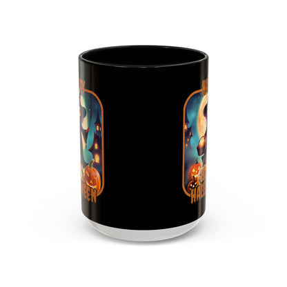 Happy Halloween Little Witch Orange font Black Accent Mug by CreepyCrafts.boo