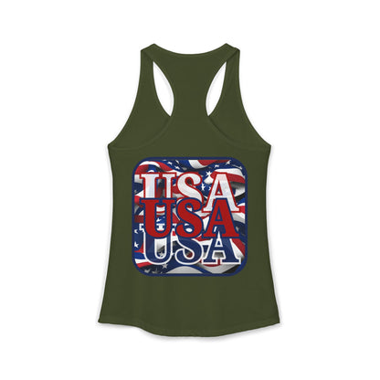 2-sided RED White and Blue USA Patriot Women's Racerback Tank Top by cypherpunkgear.com