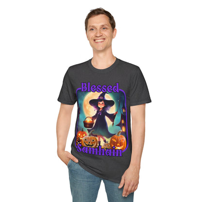 Blessed Samhain Little Witch PRfont DKcolors Unisex T-Shirt by cypherpunkgear