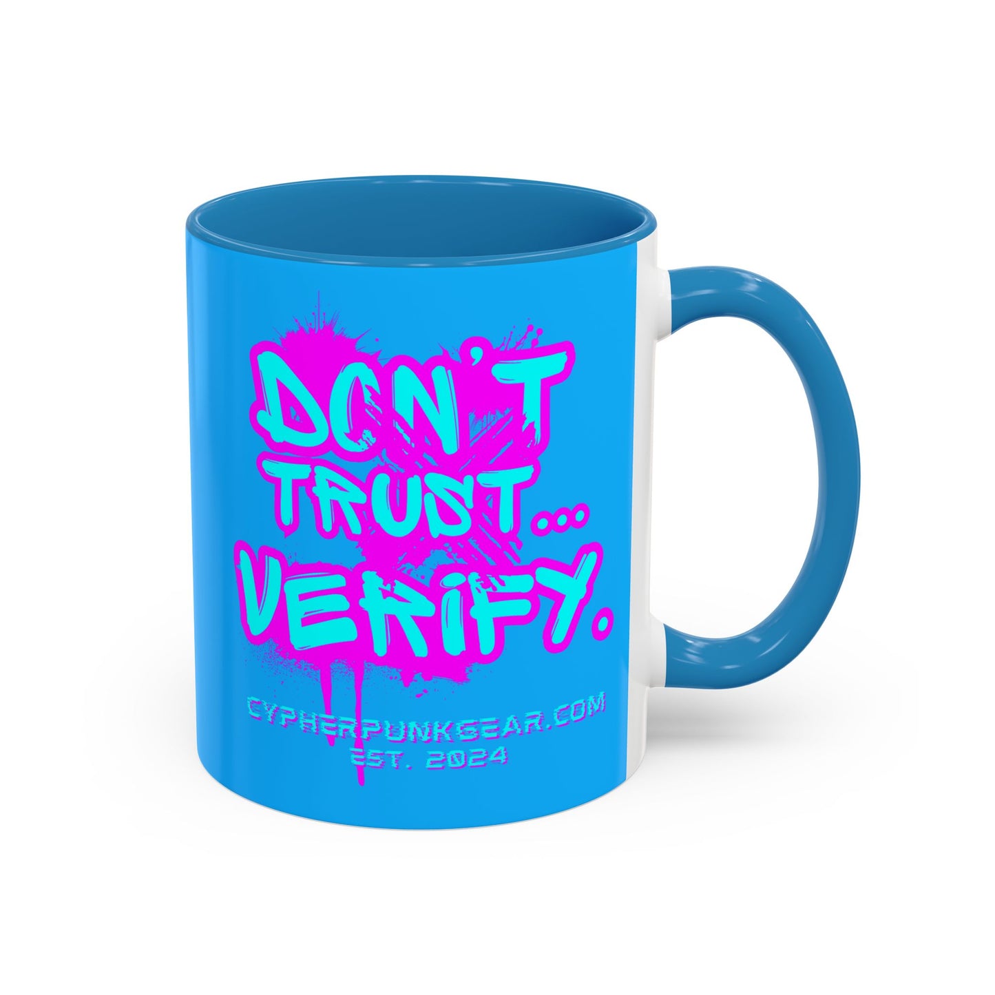 Don't Trust...Verify. Light Blue Accent Mug by cypherpunkgear.com