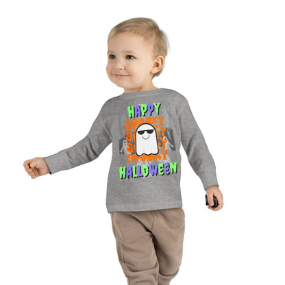 Spooky Happy Halloween Ghost Mixed font Toddler Long Sleeve Tee by CreepyCrafts.boo