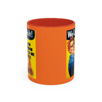 I Am Woman Watch Me Vote Rosie Orange Accent Mug by cypherpunkgear.com