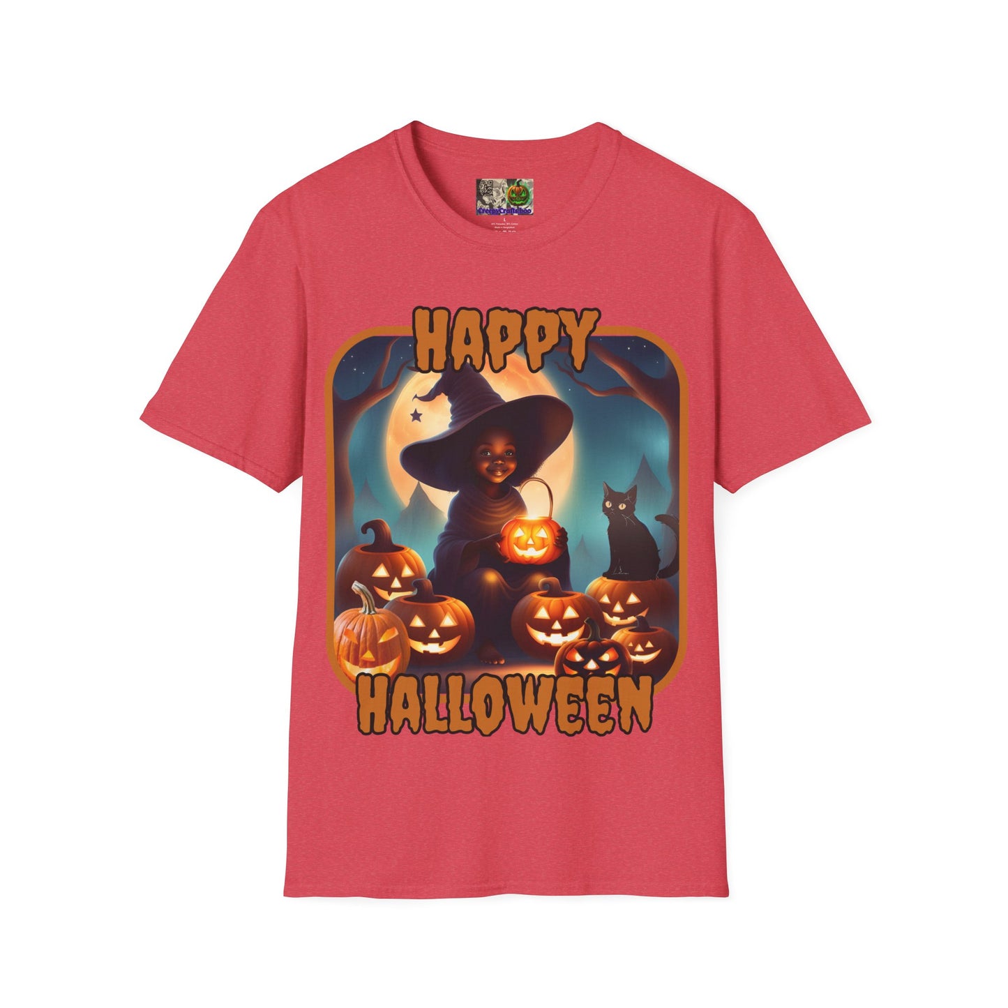 Happy Halloween Cute Witch Orange font, Light colors, Unisex T-Shirt by CreepyCrafts.boo