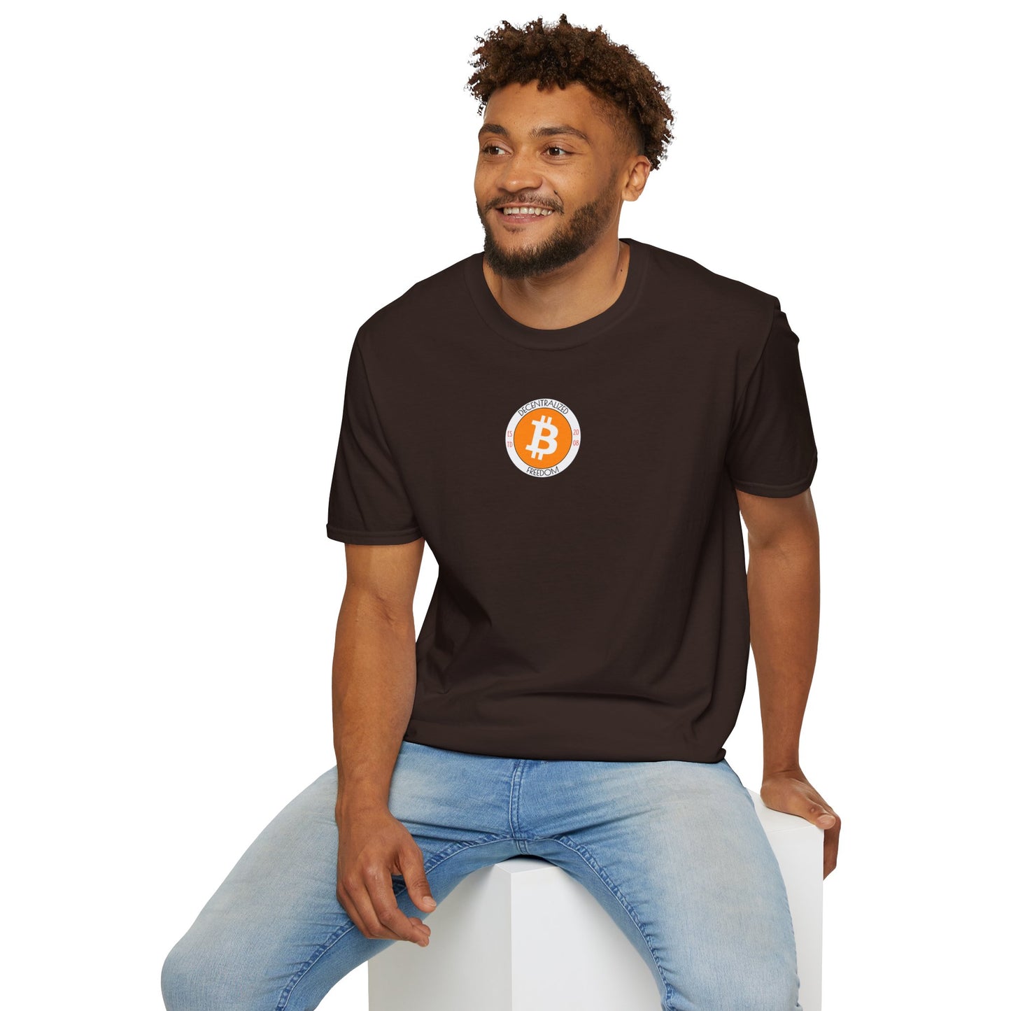 2-sided, Bitcoin (BTC) Decentralized Freedom Dark colors Unisex T-Shirt by cypherpunkgear.com