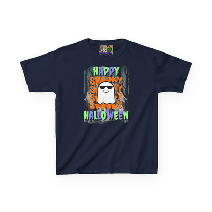 Spooky Happy Halloween Ghost Mixed font Kids Heavy Cotton™ Tee by CreepyCrafts.boo
