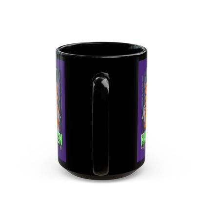 Spooky Happy Halloween Ghost Green font Purple Mug by CreepyCrafts.boo