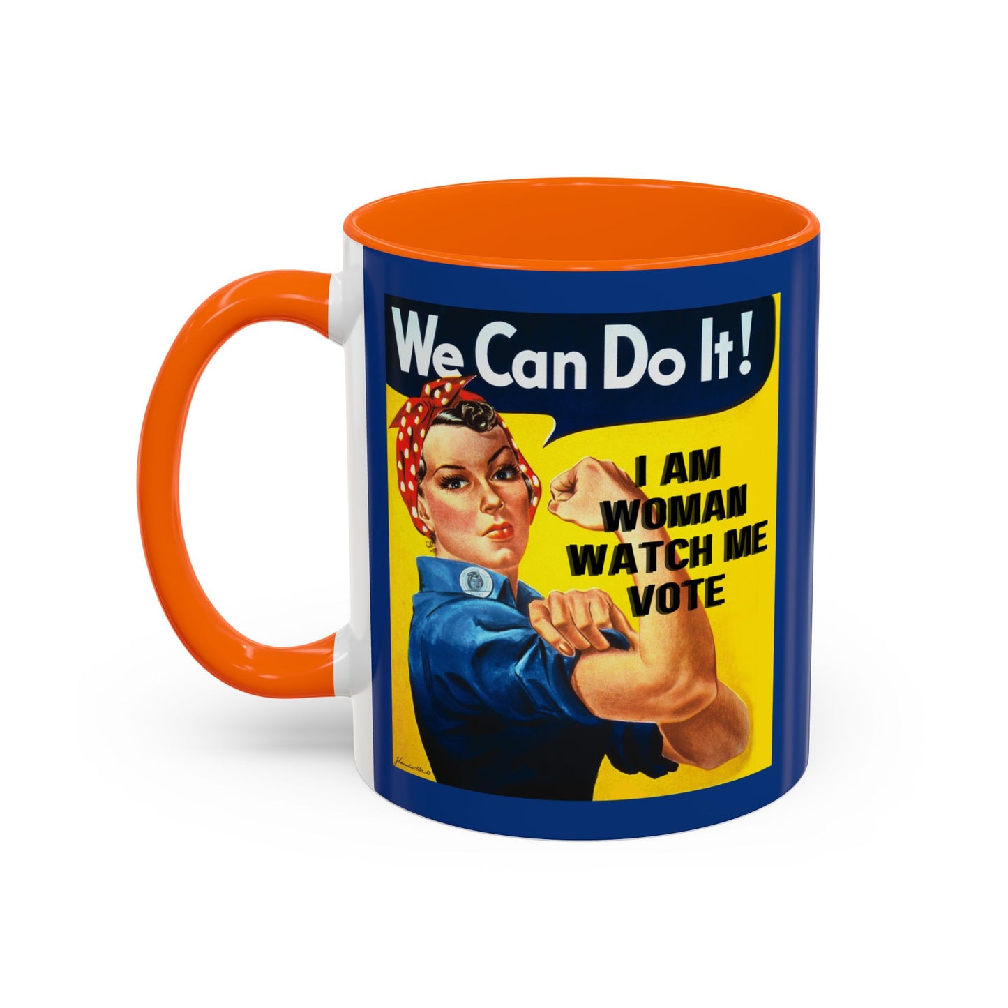 I Am Woman Watch Me Vote Rosie Dark Blue Accent Mug by cypherpunkgear.com