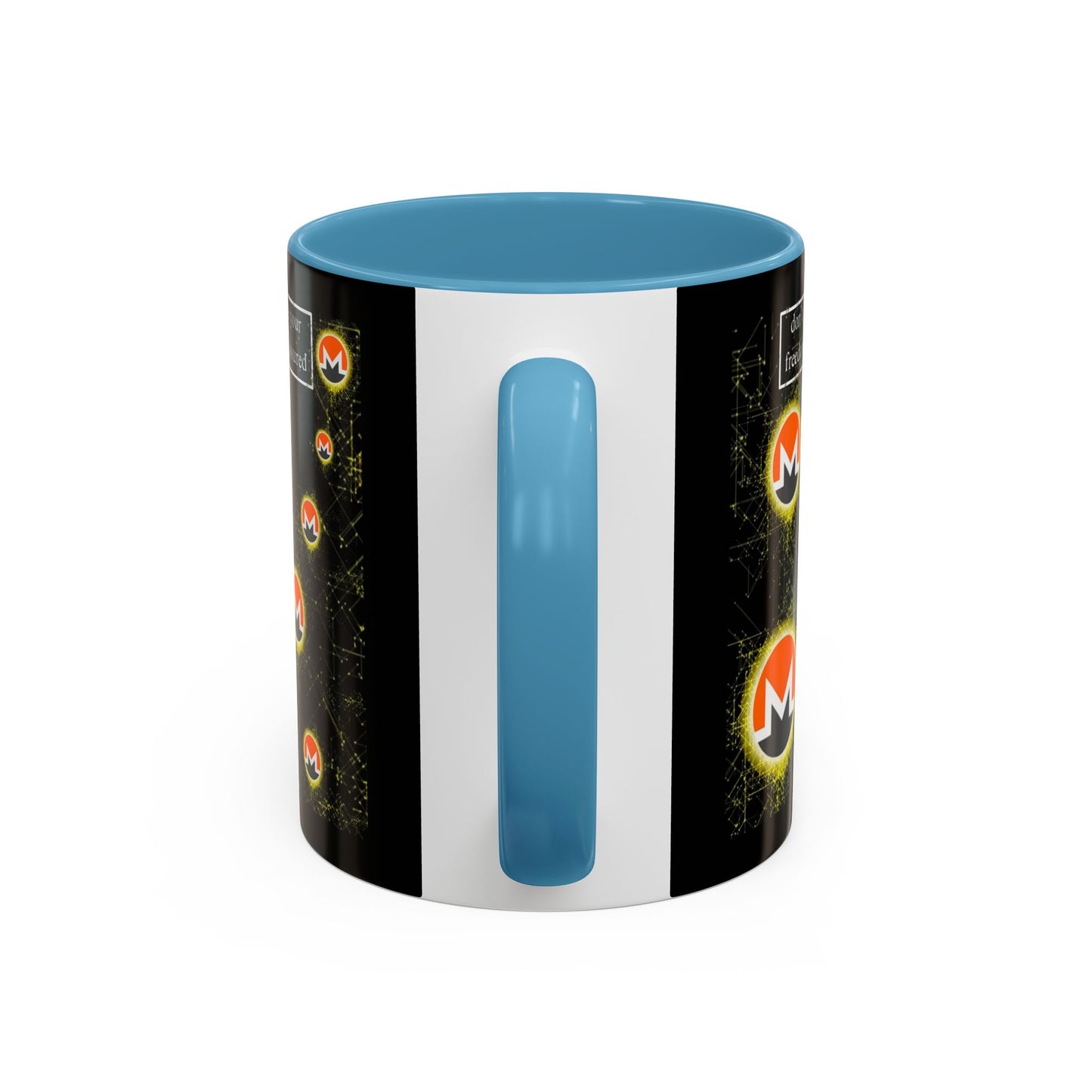 Monero (XMR) don't assume your freedoms are assured Black Accent Mug by cypherpunkgear.com