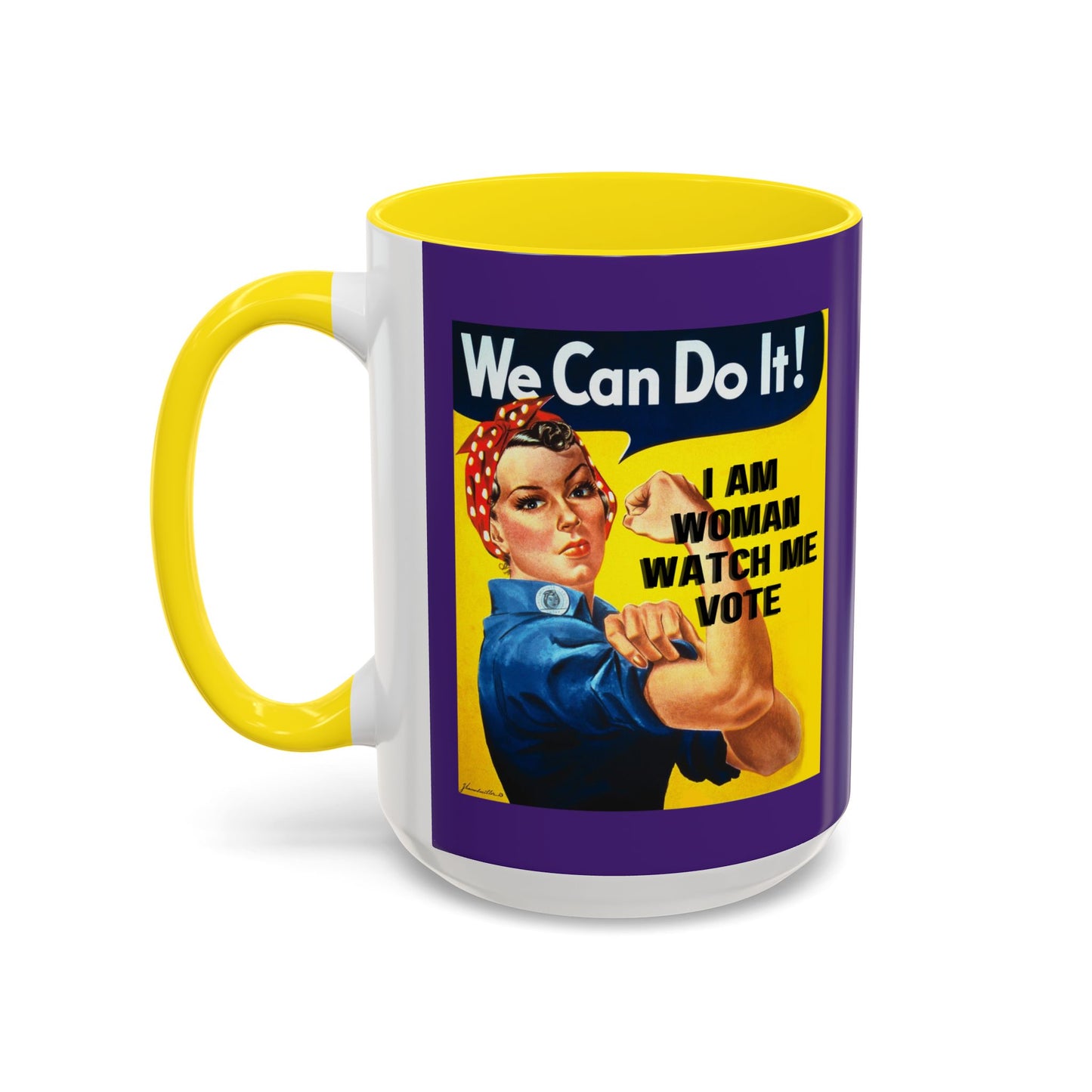 I Am Woman Watch Me Vote Rosie Purple Accent Mug by cypherpunkgear.com