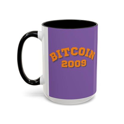 Bitcoin 2009 Light Purple Accent Mug by cypherpunkgear.com